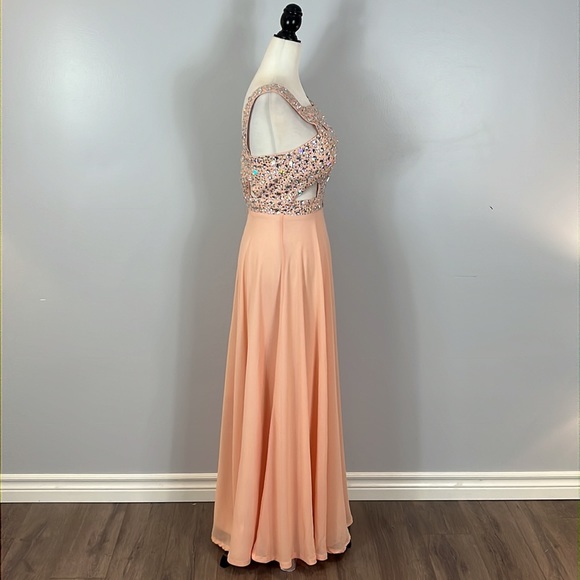 Miss Anne Long Dress Gown with Sparkling Clear Beads & Sequins to Cut Out Bodice - Picture 6 of 15